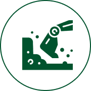 Excavator arm digging in green icon.