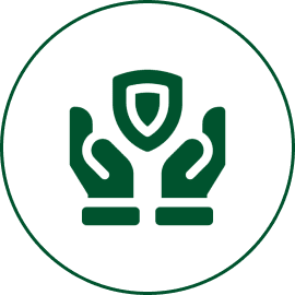 Hands holding a shield icon.