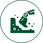 Excavator arm digging in green icon.